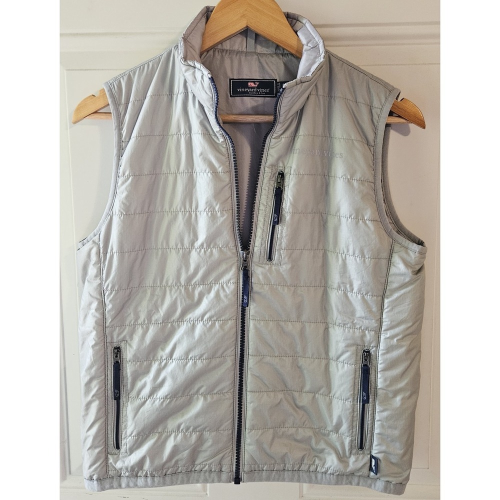 Vineyard Vines Kids Quilted Puffer Vest Gray Full Zip Youth Medium 12-14